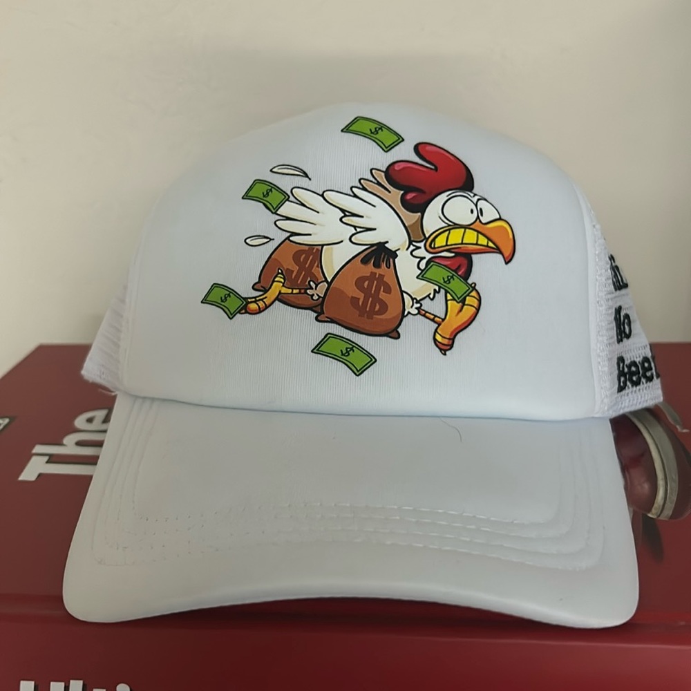 All chicken no beef PAPER CHASER SnapBack trucker hat cap NEW white